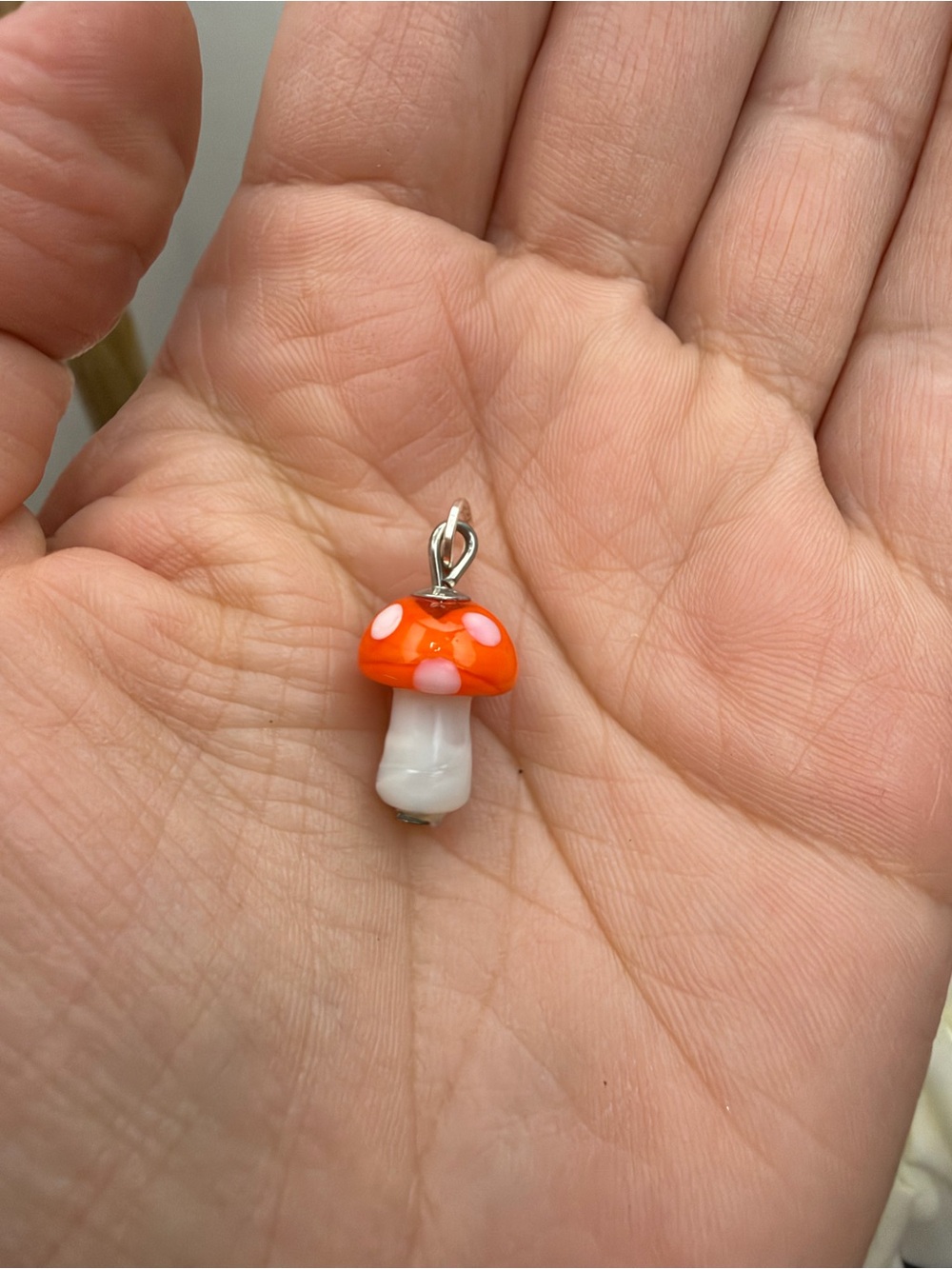 Glass Mushroom Charm Necklace Pendant - Orange and White